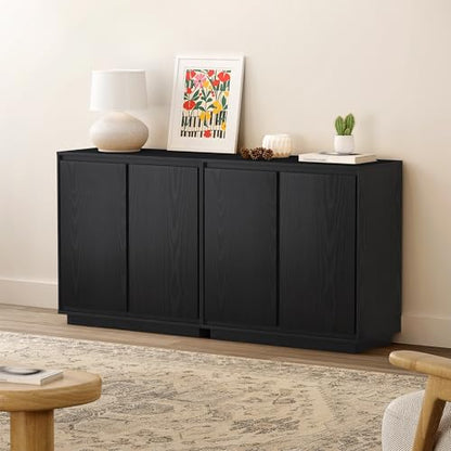 Buffet Storage Cabinet, Sideboard Accent Cabinet with Adjustable Shelves and Handless Design, Modern Credenza, Console Table for Living Room, Black