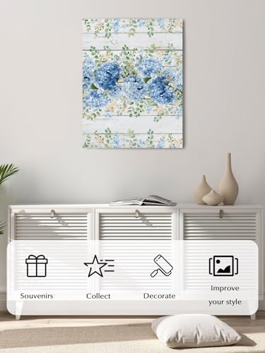 NuYeBiofx Country Hydrangea Flower Eucalyptus Leaves Canvas Wall Art Prints,48"x32" Framed Picture Artwork Retro Wooden Printed Canvas Oil Painting for Living Room Bedroom Office,Ready to Hang