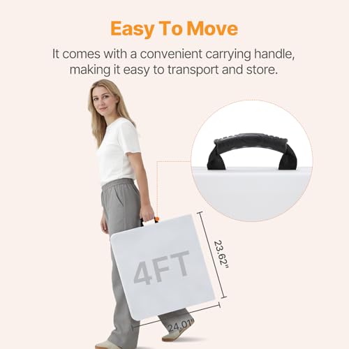4 FT Foldable Table Easy to Fold and Store, Folding Picnic Table for Picnic Camping Kitchen Dining Party Outdoor Indoor with Carrying Handle, White