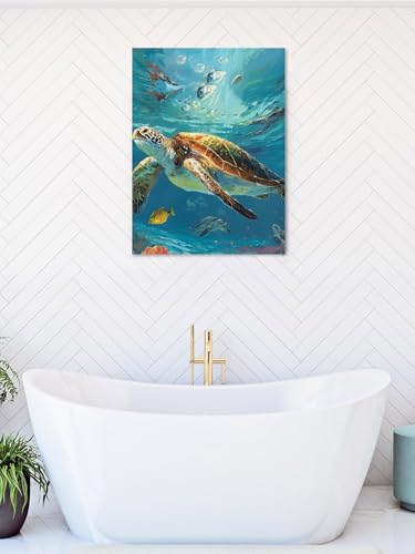 NuYeBiofx Summer Underwater Sea Turtle Canvas Wall Art Prints,40"x28" Framed Picture Artwork Coastal Ocean Creature Printed Canvas Oil Painting for Living Room Bedroom Office,Ready to Hang