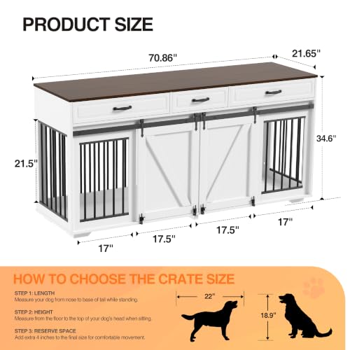 71" Double Dog Crate Furniture, White, view 4