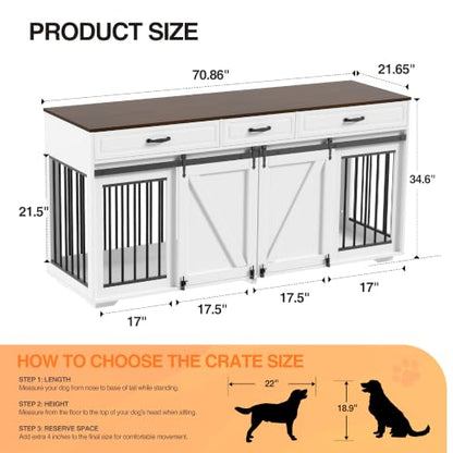 71" Double Dog Crate Furniture, White, view 4