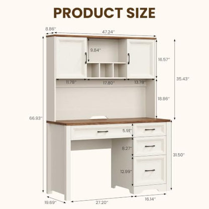 Farmhouse Desk with Hutch, Executive Desk with Storage Cabinet, view 3
