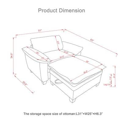 Modern Chaise Lounge Chair with Storage Ottoman, view 4