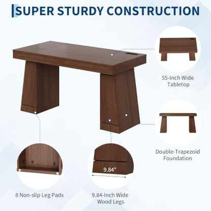 55" Executive Desk w/Power Outlets, Hidden Cabinet Home Office, Brown, view 7