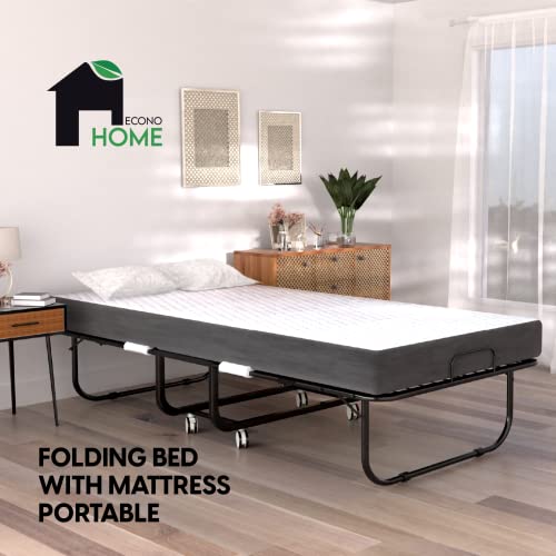 Folding Bed with Mattress - 75x31 Cot Size Frame - Portable Rollaway Guest Bed with 5-inch Memory Foam Mattress - Space-Saving Foldable Design for Easy Storage (31 Inch)