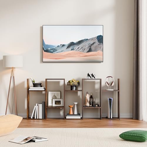 Set of 2 Geometric Bookcase, S-Shaped Modern Bookshelf, Room Divider Bookshelf, 62" Tall Unique Abstract Bookcase with 5-Tier Display Shelf for Living Room Office, Rustic Brown