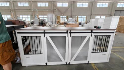 94.5" Double Dog Crate Furniture, Double Dog Kennel TV Stand White, view 8
