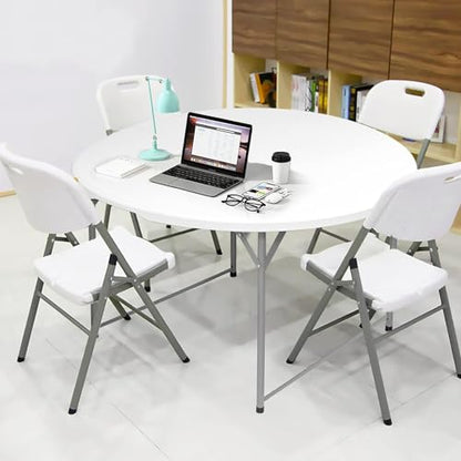 4FT Round Folding Table 48 Inch, Bifold Plastic Dining Table for Wedding, Party, Garden, Patio