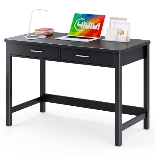 39.4" Small Desk with Wood Drawers, Home Office Computer Desk with Wooden Legs, view 2