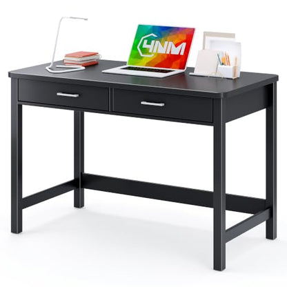 39.4" Small Desk with Wood Drawers, Home Office Computer Desk with Wooden Legs, view 2