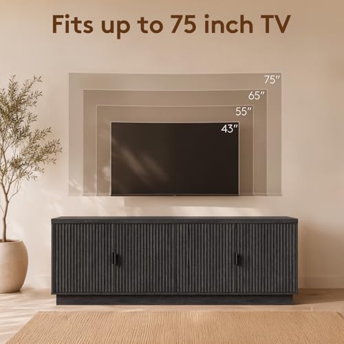 Fluted TV Stand for up to 75" TVs, 68" Entertainment Center with 4 Doors, view 5