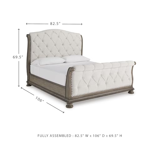 Upholstered Sleigh Bed Frame in Light Brown, view 4