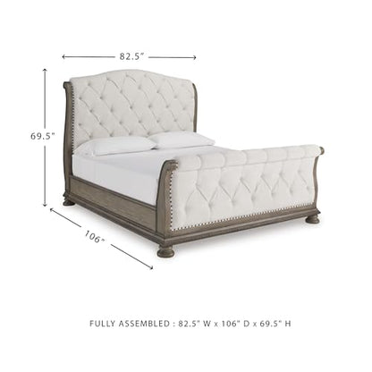 Upholstered Sleigh Bed Frame in Light Brown, view 4