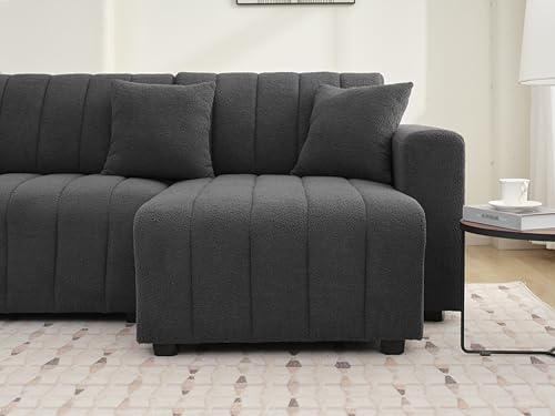 Plush L Shaped Tufted Corner Sofa with Decorative Pillows
