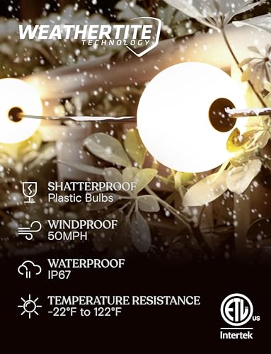 Orb Outdoor Indoor String Lights - Frosted Lantern LED String with 10 Weatherproof Globe Lights - Plug in Commercial Grade Light Strand for Patio, Porch, Garden, Café - 30 Ft, Black