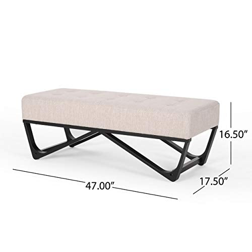 GDFStudio Noble House Assisi Contemporary Fabric Ottoman Bench in Beige and Black