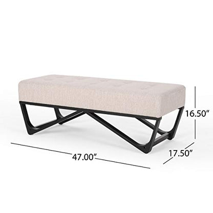 GDFStudio Noble House Assisi Contemporary Fabric Ottoman Bench in Beige and Black