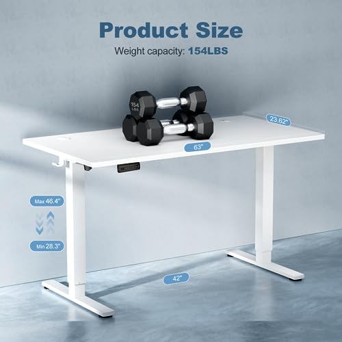 63 Inch Electric Standing Desk, Memory Adjustable Home Office Desk, view 4