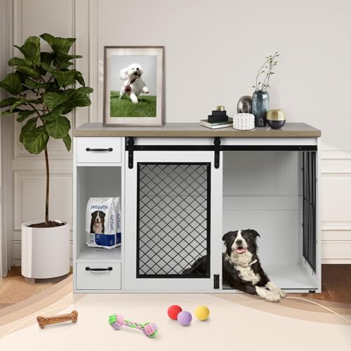 47" White XL Heavy Duty Wooden Dog Crate Furniture for Extra Large Dogs, view 5