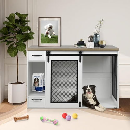 47" White XL Heavy Duty Wooden Dog Crate Furniture for Extra Large Dogs, view 5