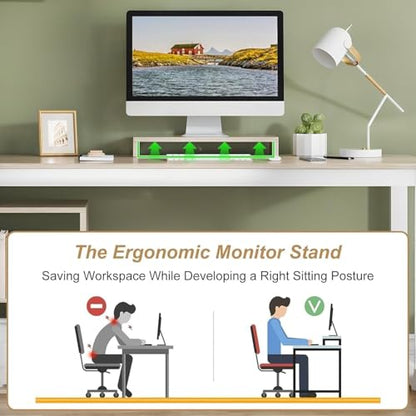 55" L Shaped Desk with Drawers and Shelves, Home Office Desk with Monitor Stand for Work Writing Study, Reversible Corner Desk with Storage, White and Walnut