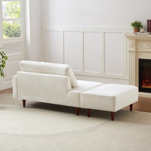 Upholstered Chaise Lounge Chair Indoor with Ottoman Boucle Chaise Lounge Fluffy, view 7