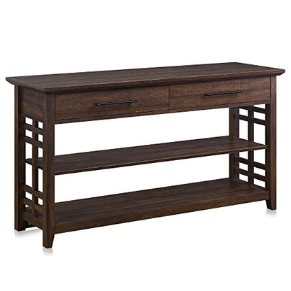 3 Tier Console Table with Two Storage Shelves & Drawers, Wood Accent Sofa Table for Entryway Living Room Hallway - 55 Inch - Norrell (Espresso)