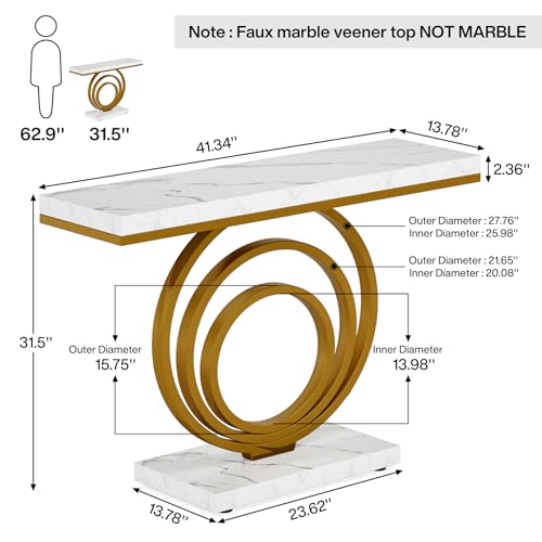 Tribesigns 41-Inch Gold Entryway Table, Modern Console Table Narrow Long, Contemporary Accent Table for Living Room, Hallway, Entrance, Faux Marble Veener Top
