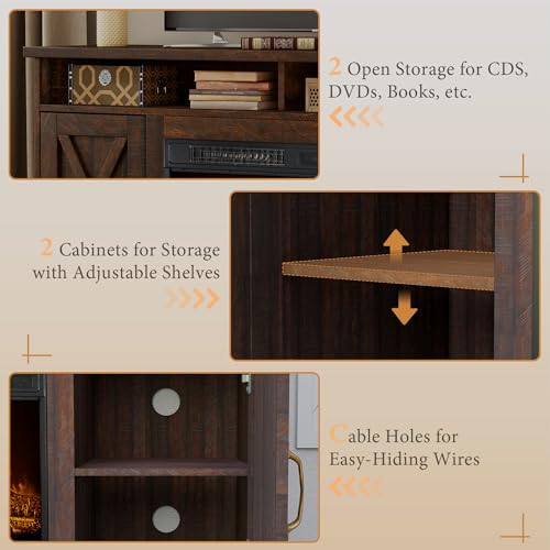 63" Farmhouse Fireplace TV Stand with 26" Electric Fireplace, view 6