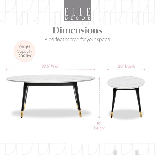 Clemintine Mid-Century Modern Living Room Furniture Collection, Oval Coffee Table, White Marble Print