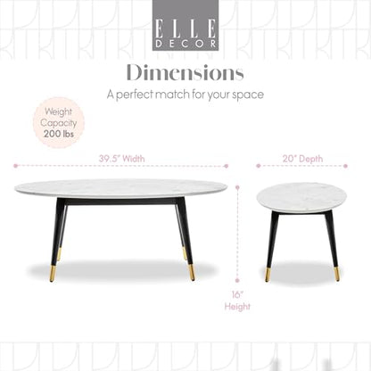 Clemintine Mid-Century Modern Living Room Furniture Collection, Oval Coffee Table, White Marble Print