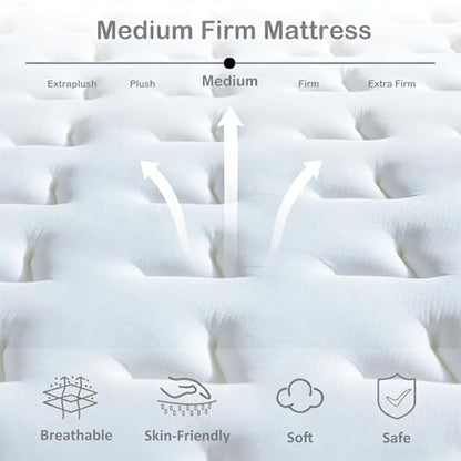 King Size Mattress, 14 Inch Medium Firm Hybrid King Bed Mattress, view 3