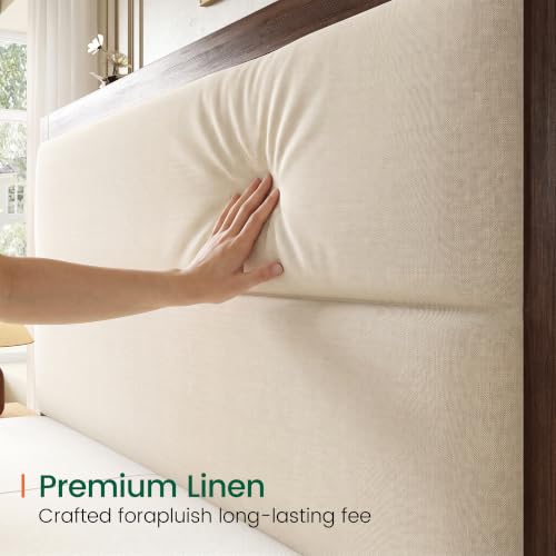 Queen Wood Bed Frame with Upholstered Charging Station Headboard, view 5