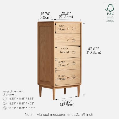 Solid Oak Wood Dresser, 5 Drawer Dresser for Bedroom, view 3