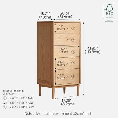 Solid Oak Wood Dresser, 5 Drawer Dresser for Bedroom, view 3