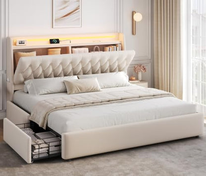King Size Bed Frame with 2 Storage Drawers & Hidden Headboard, view 2