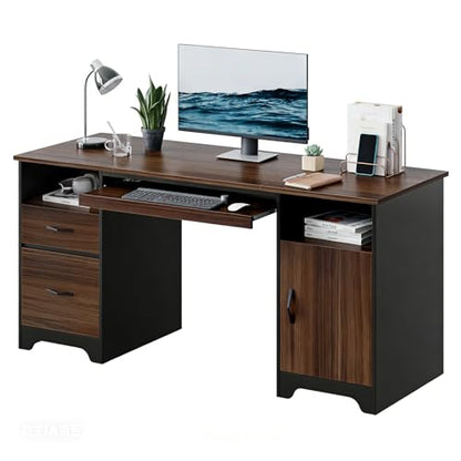 59" Office Desk with File Drawer, Keyboard Tray & 2 Drawers, Cherry, view 2