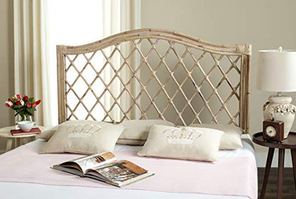 SAFAVIEH Furniture - Gabrielle Rattan Queen Headboard - White-Washed - Rattan - Coastal Woven Design - Ideal for Bedroom (SEA8031C-Q)