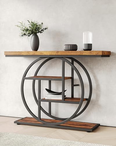 Console Table, 4-Tier Entryway Table, 41.3-Inch Industrial Sofa Table for Living Room, Foyer Hallway Table for Entrance, Rustic Brown and Black
