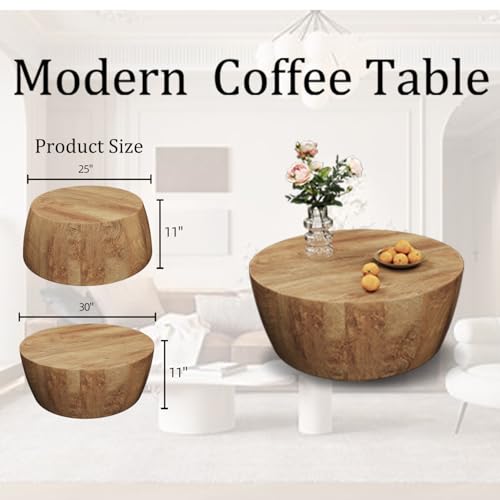 Wooden Coffee Table Modern Coffee Table Rustic Center Table with Metal Leg for Living Room Reception Room Office (Wood, Round)