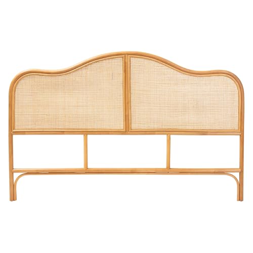 Adelita Natural Rattan Arched Headboard - Handwoven Cane Panel, Coastal Boho Style Bedroom Decor, Queen