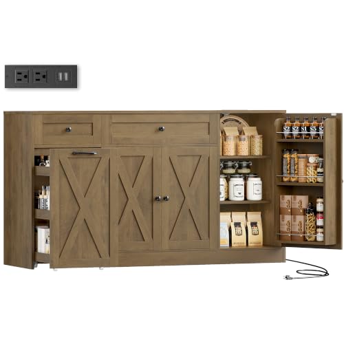 59" W Kitchen Buffet Cabinet with Storage, Coffee Bar Cabinet Brown, view 2