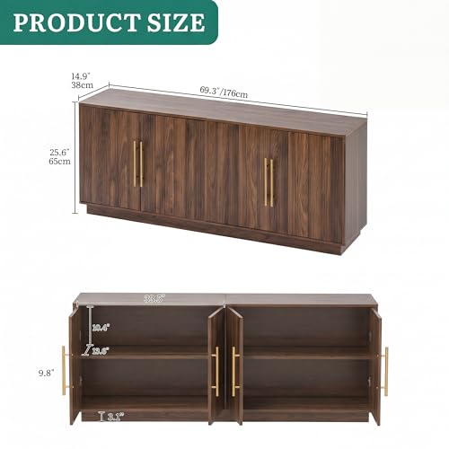 70" TV Stand for up to 80" TVs with 4 Fluted Doors, Natural Oak, view 3