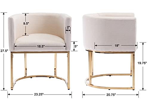 Linen Fabric Dining Chairs Set of 4 Modern Barrel Arm Chairs with Golden Frame, Upholstered Kitchen Chairs 18.5" Wide Accent Chairs for Living Room Dining Room Restaurant, Cream