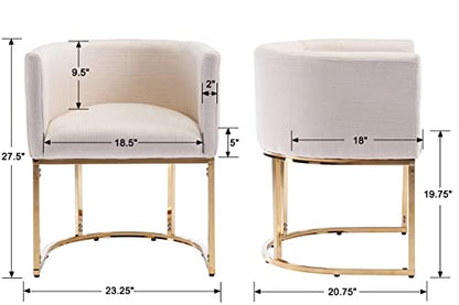 Linen Fabric Dining Chairs Set of 4 Modern Barrel Arm Chairs with Golden Frame, Upholstered Kitchen Chairs 18.5" Wide Accent Chairs for Living Room Dining Room Restaurant, Cream