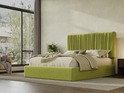 Queen Size Artisanal Pleated Velvet Bed Frame with Adjustable Headboard, view 4