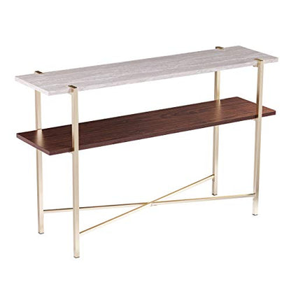 Ardmillan Two-Tier Faux Marble Top 47.25" Console Table, Brass/Dark Tobacco/White