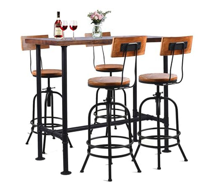 3 Pieces Industrial Dining Table with Set of 4 Bar Stools for Home Office Rustic Rectangular Bar Table with Chairs for Kitchen Meeting Room