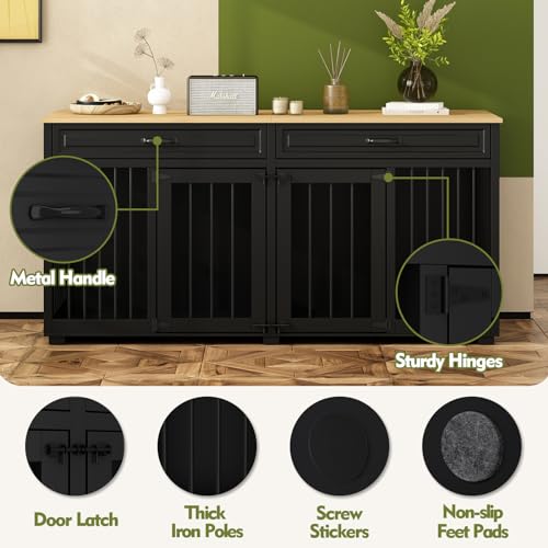64.6" Large Double Dog Crate Furniture, view 6